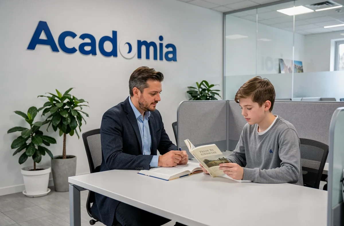 Séance de soutien scolaire Acadomia dans un centre pédagogique moderne avec un professeur qualifié