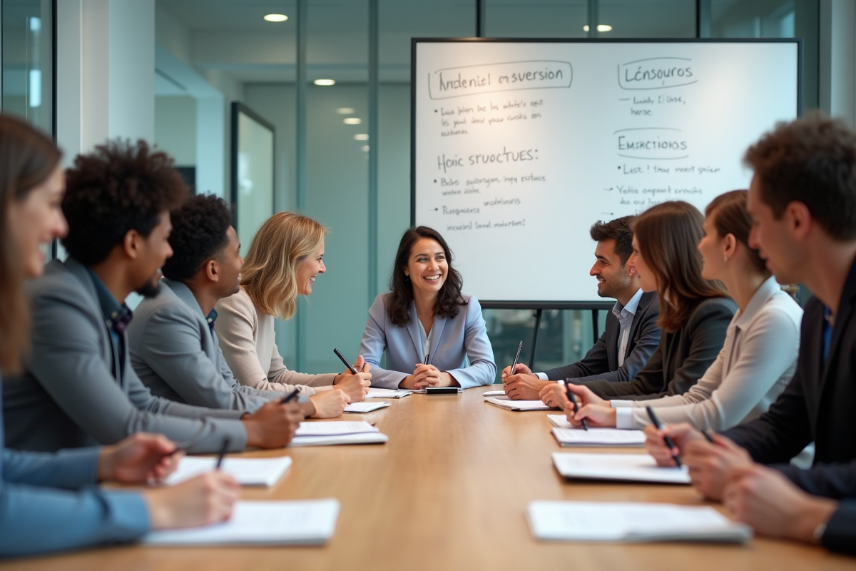 Groupe divers d adultes participant à un atelier d anglais