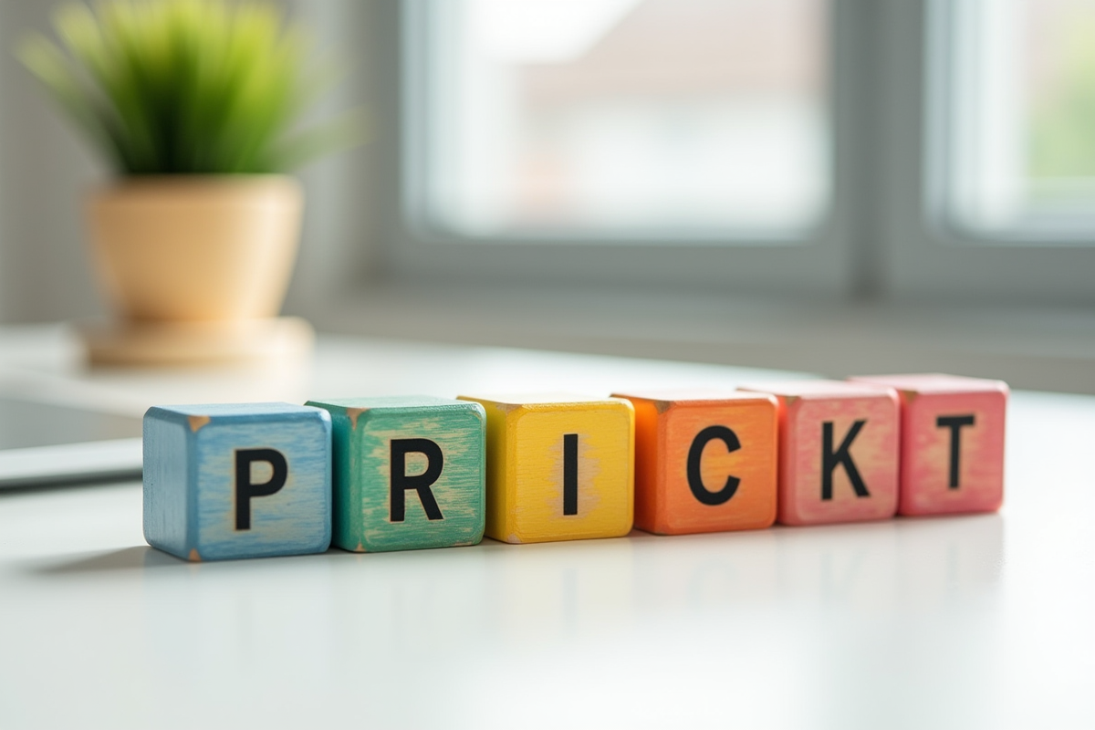 Cinq blocs en bois colorés avec principes clés sur une table lumineuse