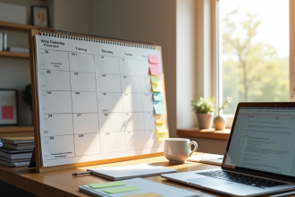 Bureau moderne avec calendrier et ordinateur pour formation