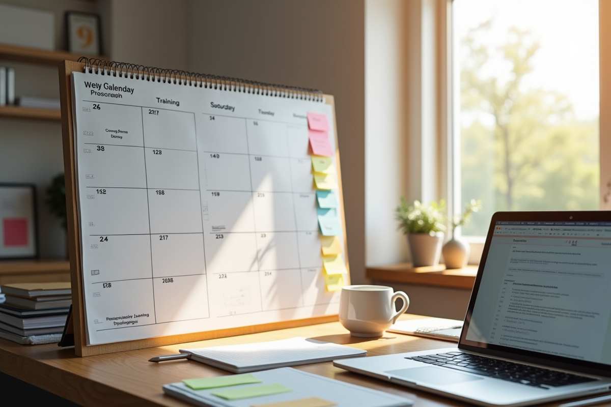 Bureau moderne avec calendrier et ordinateur pour formation