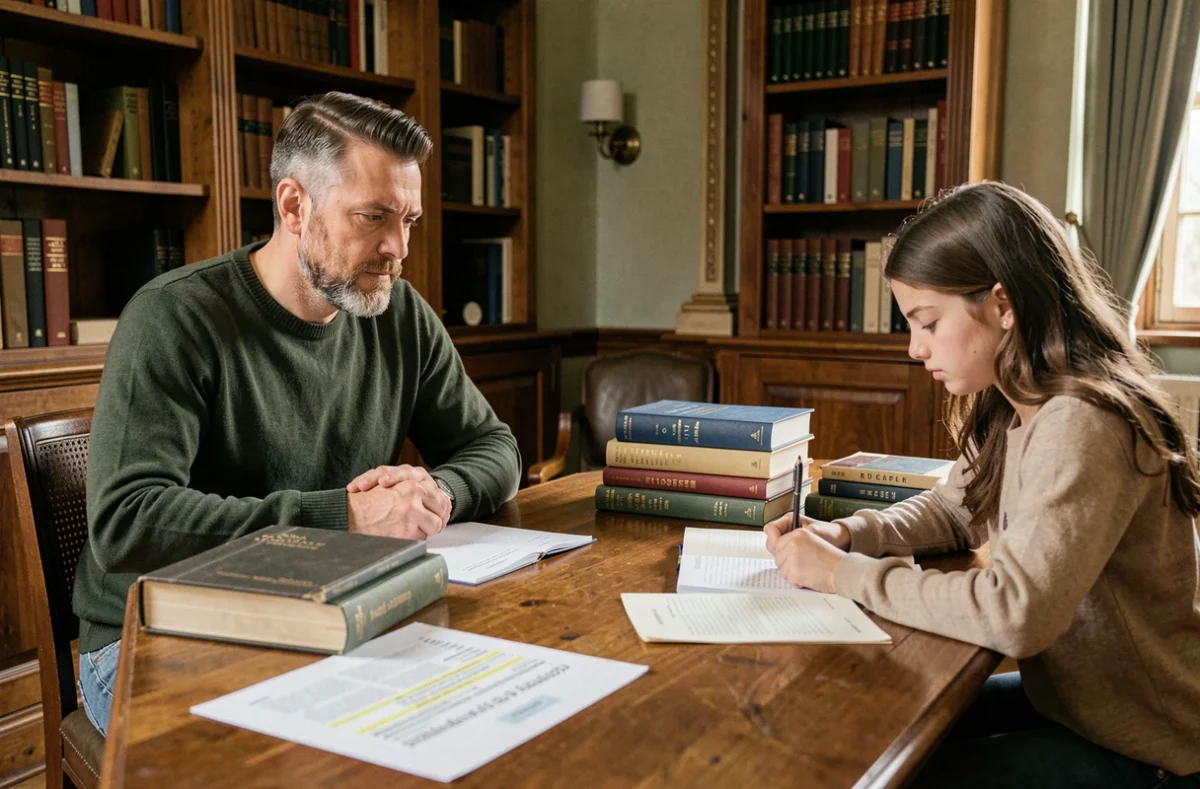Professeur de Complétude accompagnant une lycéenne dans la rédaction d'une dissertation philosophique