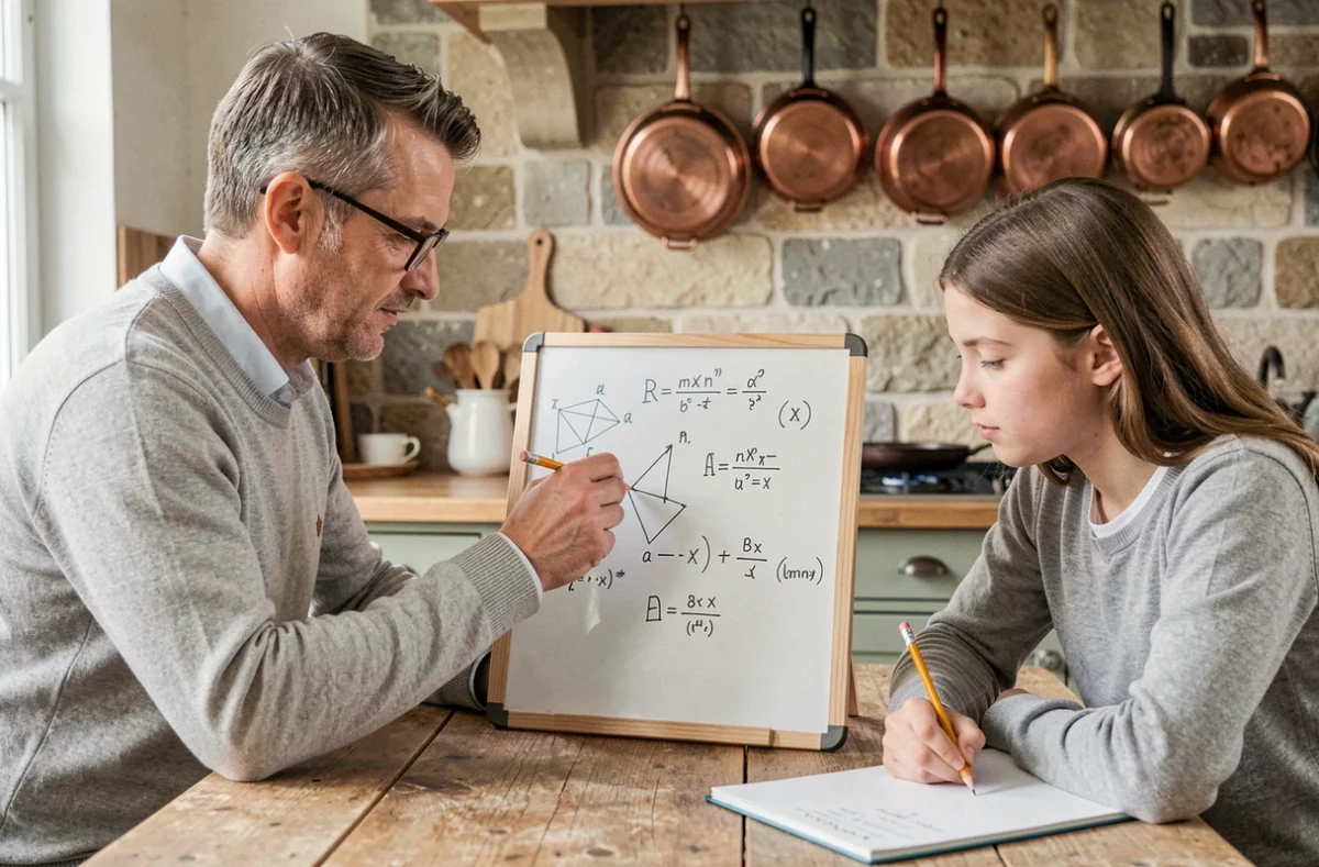 Professeur de Cours Legendre enseignant la géométrie à une lycéenne dans un cadre domestique français