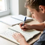 Élève qui conjugue le verbe choisir dans son cahier