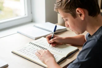 Élève qui conjugue le verbe choisir dans son cahier