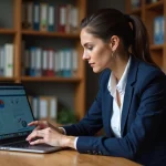 Enseignante consultant son dossier de carrière et ses échelons sur iProf depuis son bureau à domicile