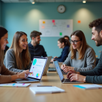 Groupe d'enseignants collaborant dans une salle de classe moderne