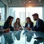 Groupe de professionnels en réunion dans un bureau moderne