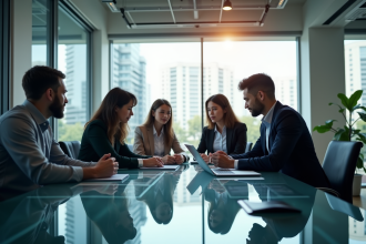 Groupe de professionnels en réunion dans un bureau moderne