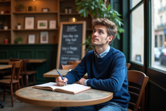 Jeune étudiante française à Paris en train d'étudier