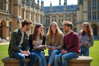 Groupe d'étudiants universitaires dans la cour historique