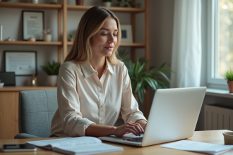 Femme au bureau vérifiant des certificats numériques