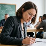 Femme concentrée prenant des notes lors d'une formation professionnelle