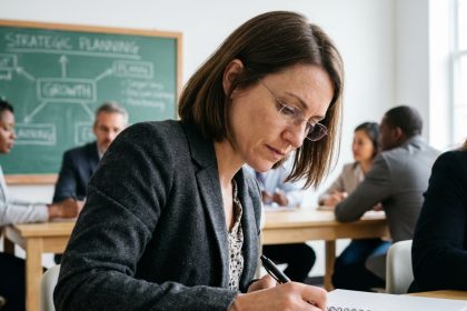 Femme concentrée prenant des notes lors d'une formation professionnelle