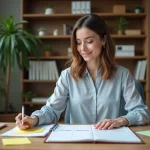 Jeune femme organisée planifiant sa semaine au bureau