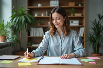 Jeune femme organisée planifiant sa semaine au bureau