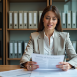 Femme d'affaires concentrée à son bureau lors d'une réunion