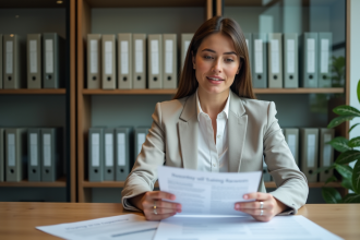 Femme d'affaires concentrée à son bureau lors d'une réunion