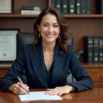 Femme professionnelle signant une lettre dans son bureau