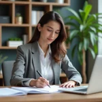 Femme d affaires en train de signer des documents dans un bureau