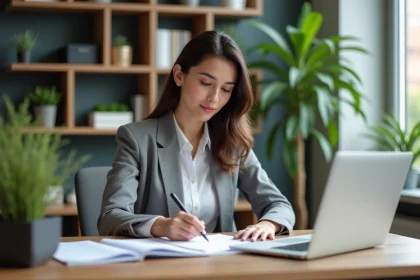 Femme d affaires en train de signer des documents dans un bureau