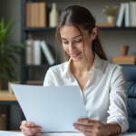 Jeune femme professionnelle examine une stratégie de contenu