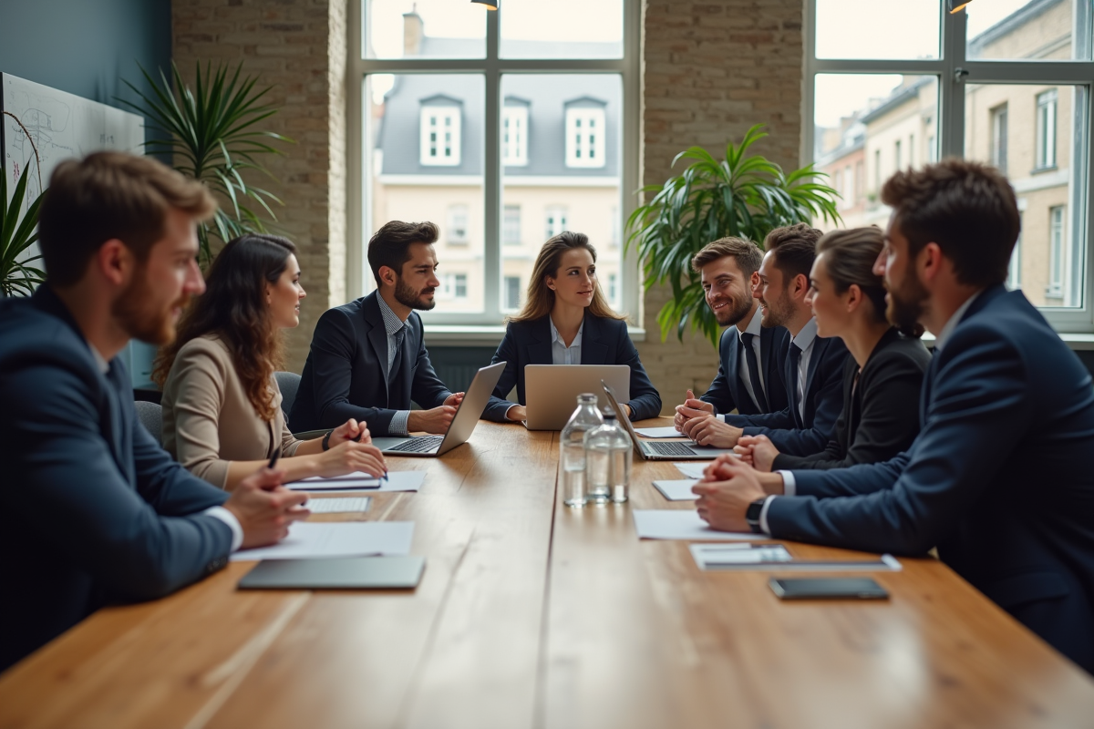 Groupe de jeunes professionnels en brainstorming à Paris