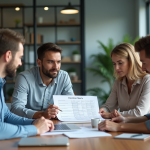 Groupe de trois adultes en réunion d'affaires