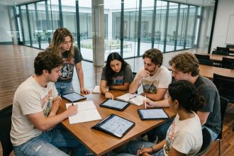 Groupe d'étudiants en atelier de storytelling numérique