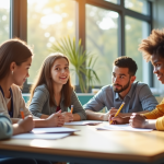 Groupe d'étudiants divers dans une salle lumineuse