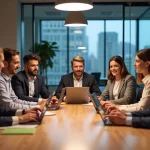 Groupe de professionnels B2B en réunion collaborative