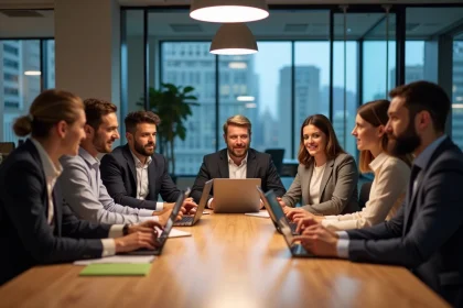 Groupe de professionnels B2B en réunion collaborative