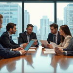 Groupe de professionnels en réunion dans un bureau moderne