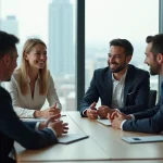 Groupe de professionnels en réunion dans un bureau moderne