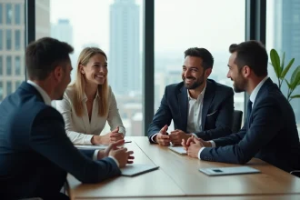 Groupe de professionnels en réunion dans un bureau moderne