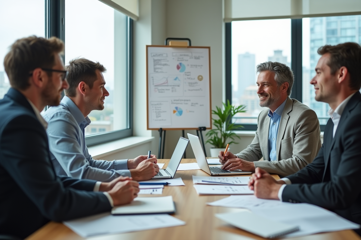 Groupe de collègues discutant autour d