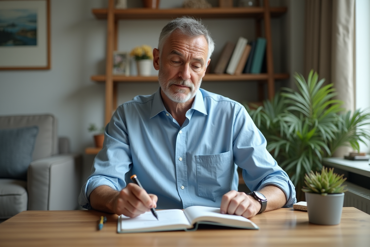 Homme pratiquant la prononciation du mot ocean avec guide phonétique