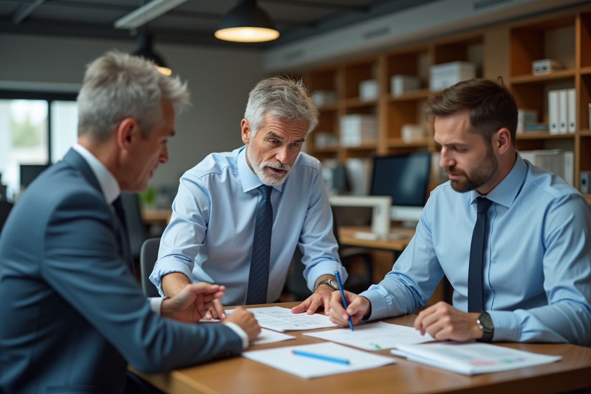 Homme en chemise avec collègues dans un bureau organisé