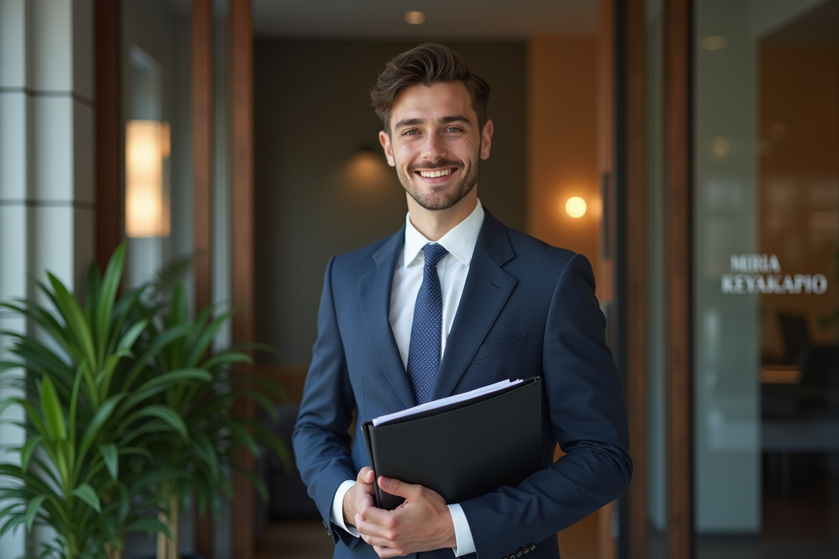 Homme souriant accueillant un client dans un bureau