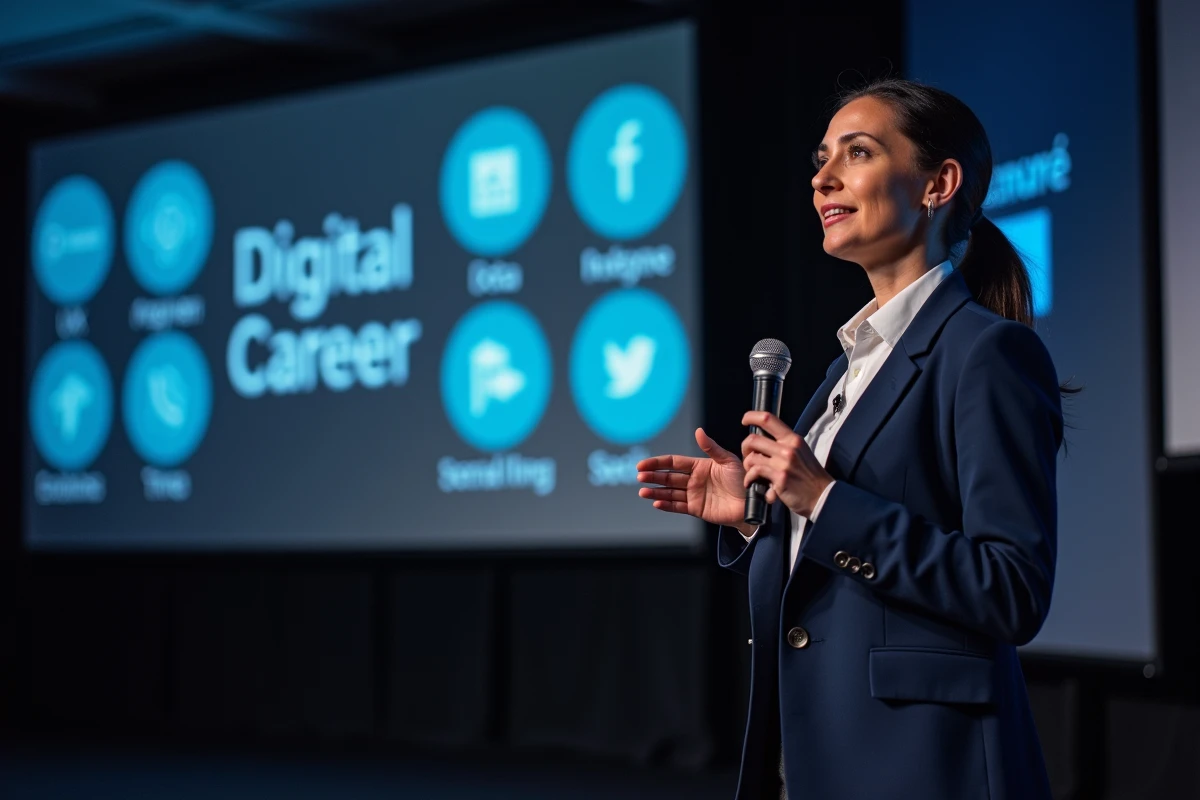 Intervenante experte présentant les nouveaux métiers du numérique lors de la conférence Clubformationdigital à Paris