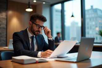 Jeune entrepreneur en costume dans un espace coworking moderne