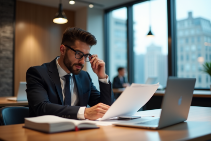 Jeune entrepreneur en costume dans un espace coworking moderne