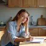 Jeune femme écrivant des verbes espagnols au futur