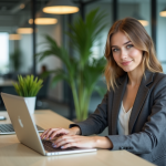 Jeune femme au bureau travaillant sur son ordinateur