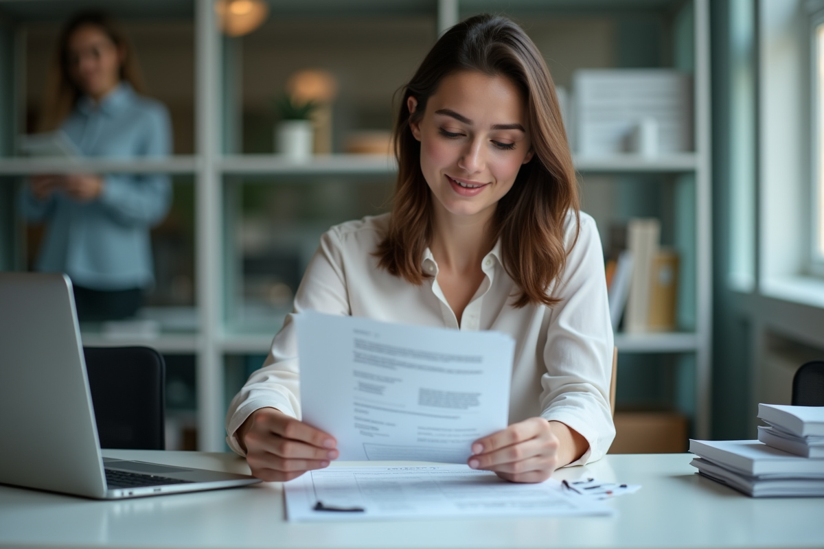 Jeune femme en comptabilite dans un bureau professionnel