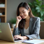 Jeune femme professionnelle en ligne d'orientation carrière