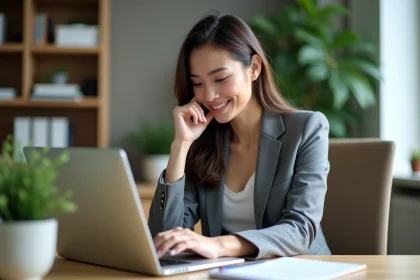 Jeune femme professionnelle en ligne d'orientation carrière