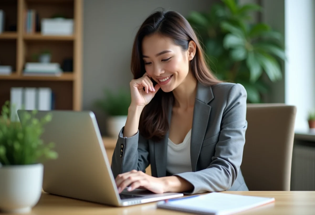 Jeune femme professionnelle en ligne d'orientation carrière