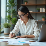 Jeune femme en bureau partageant un espace de coworking