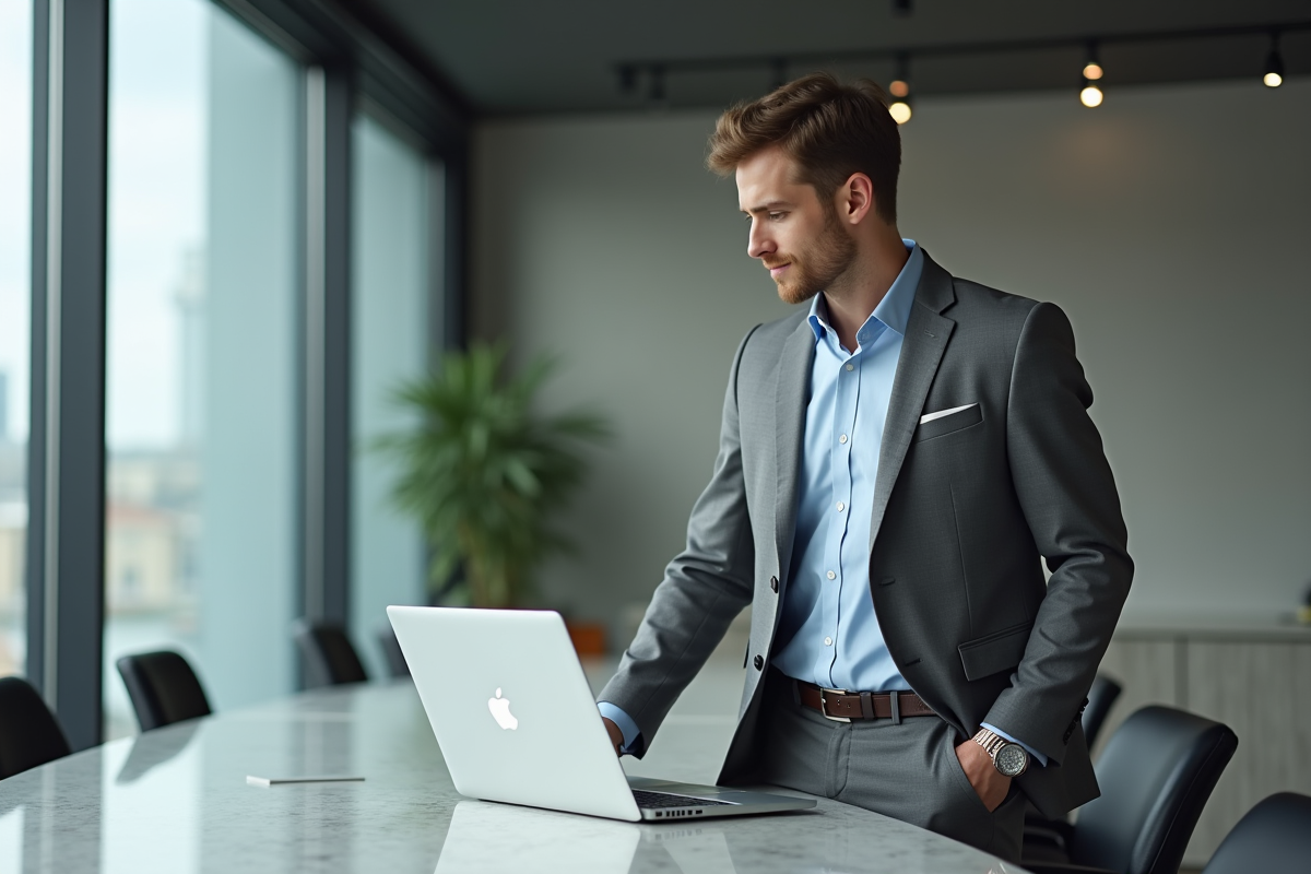 Jeune homme analysant des graphiques au bureau